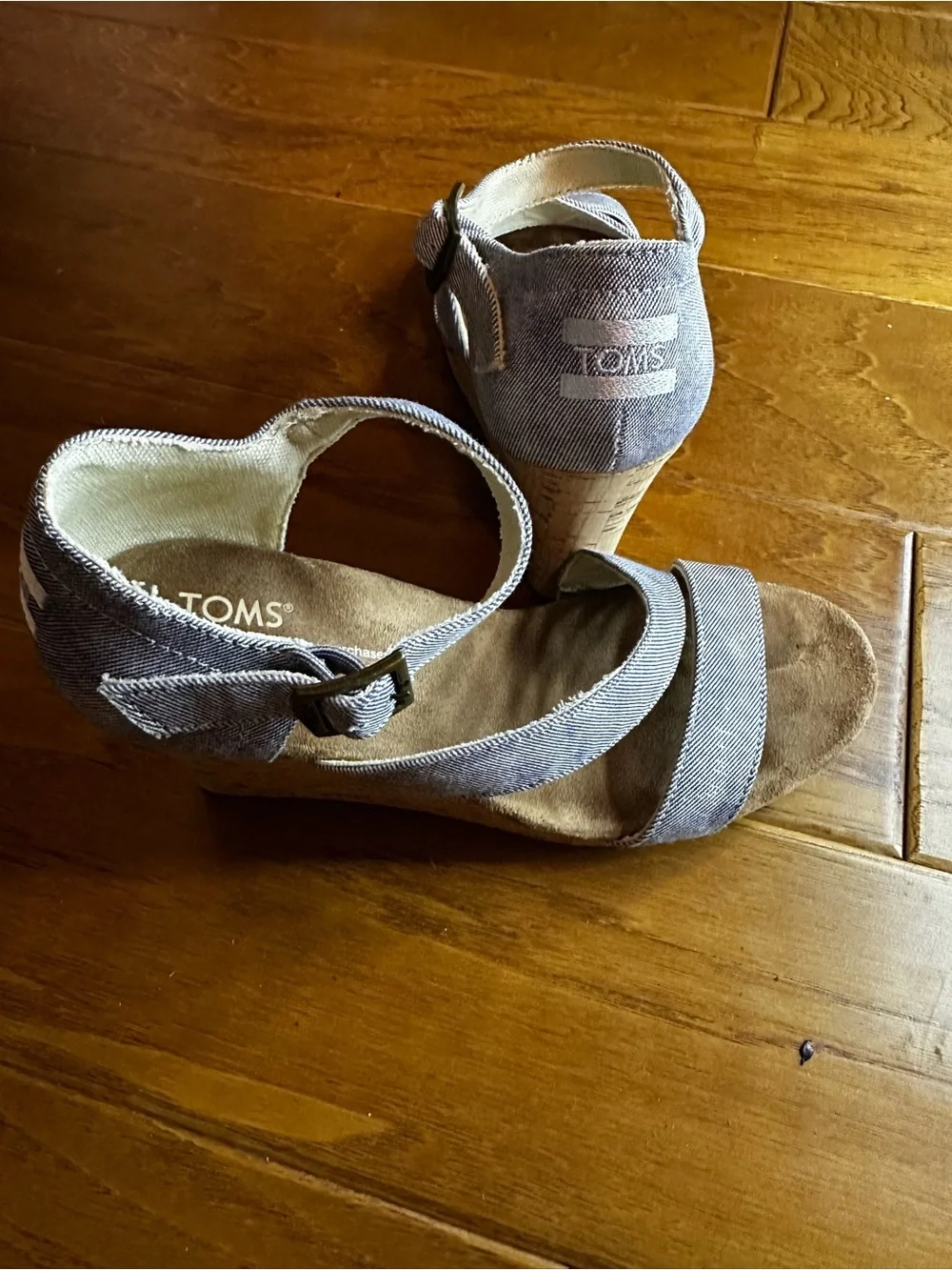 Toms Light Denim Blue Crisscross Ankle-Strap Wedge Sandals